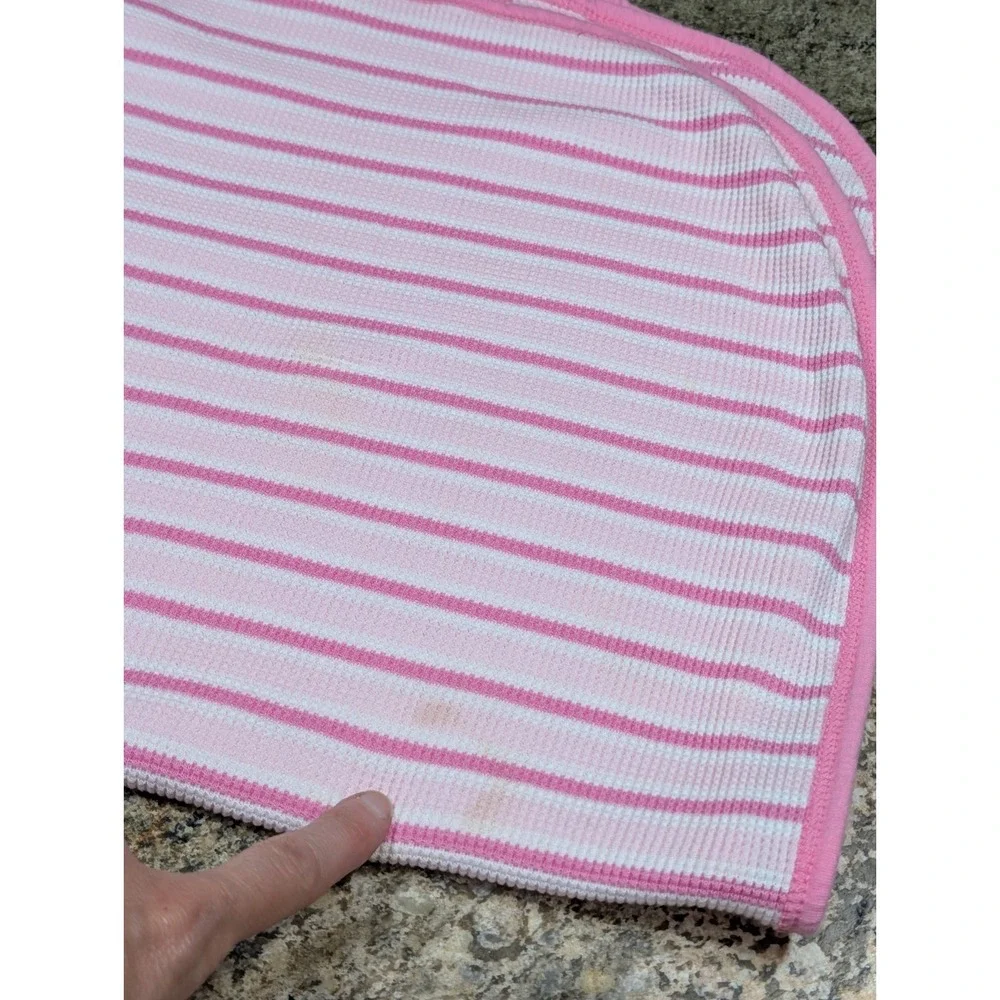 Vintage Waffle Weave Thermal Cotton Blanket Pink Stripe Girl READ